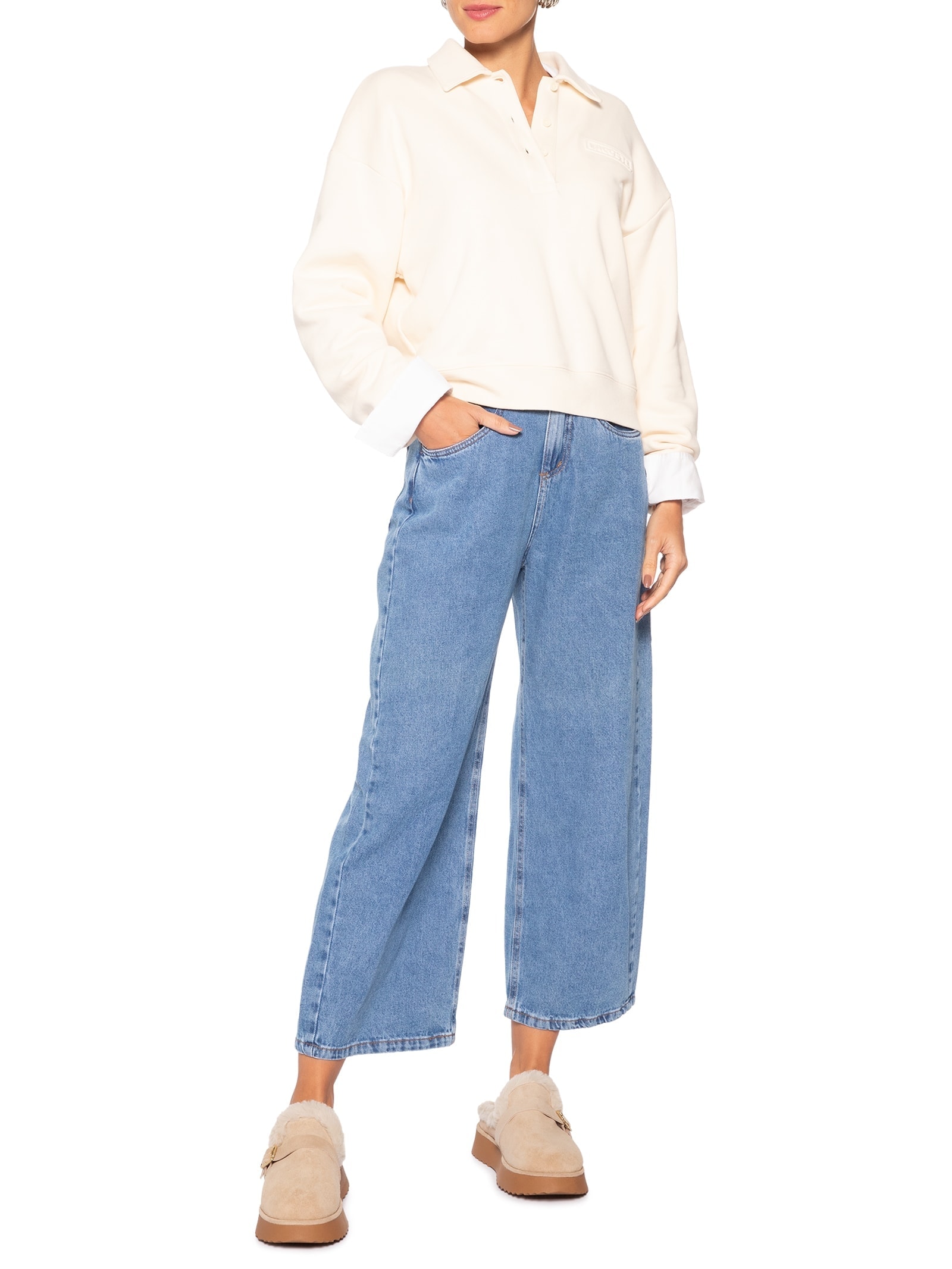 Mule Feminino Clog Com Forro Peluciado Bege Basiq