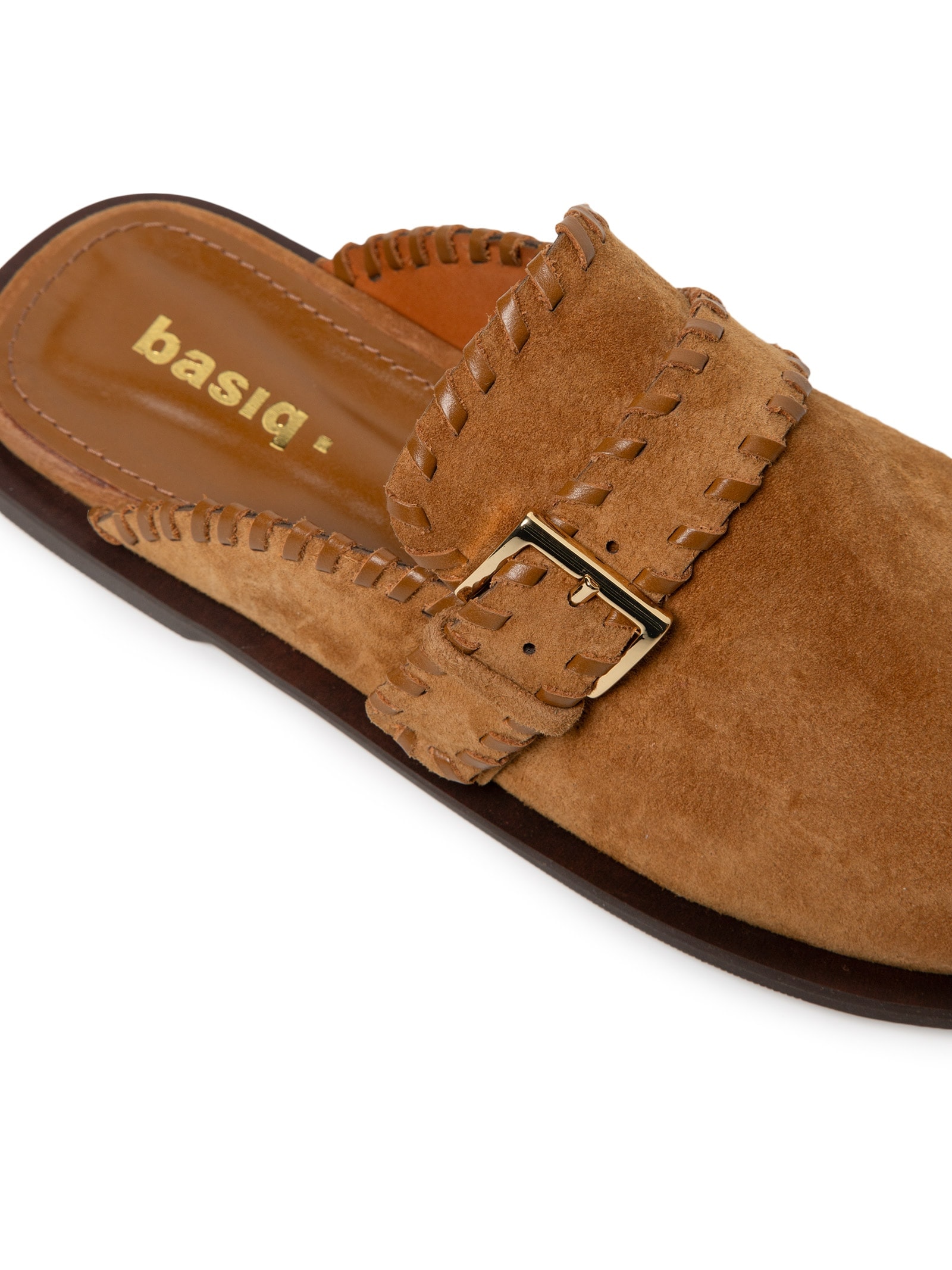 Mule Feminino Clog Em Couro Camurça Marrom Basiq