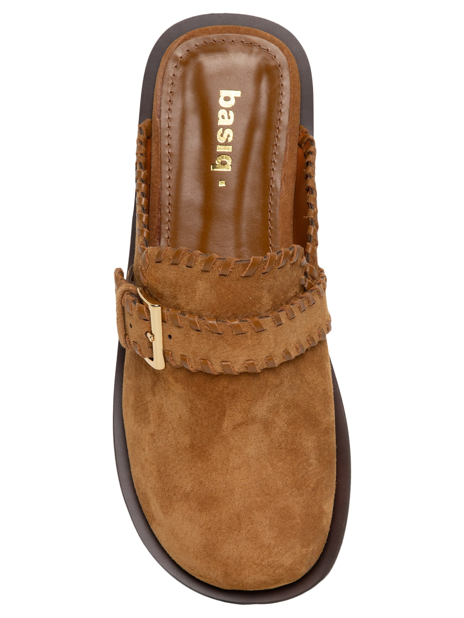 Mule Feminino Clog Em Couro Camurça Marrom Basiq