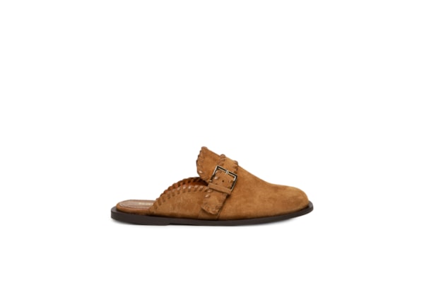 Mule Feminino Clog Em Couro Camurça - Marrom