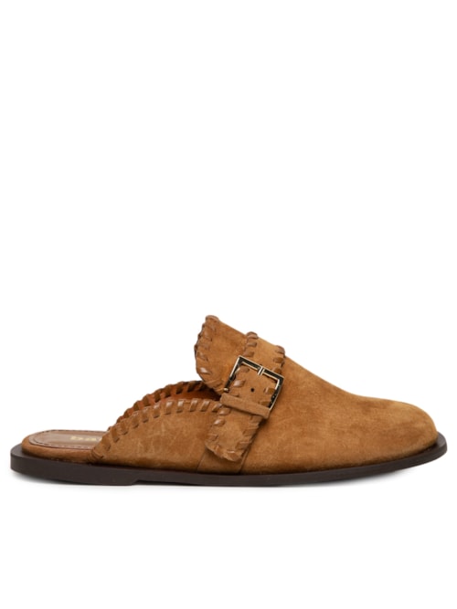 Mule Feminino Clog Em Couro Camurça - Marrom