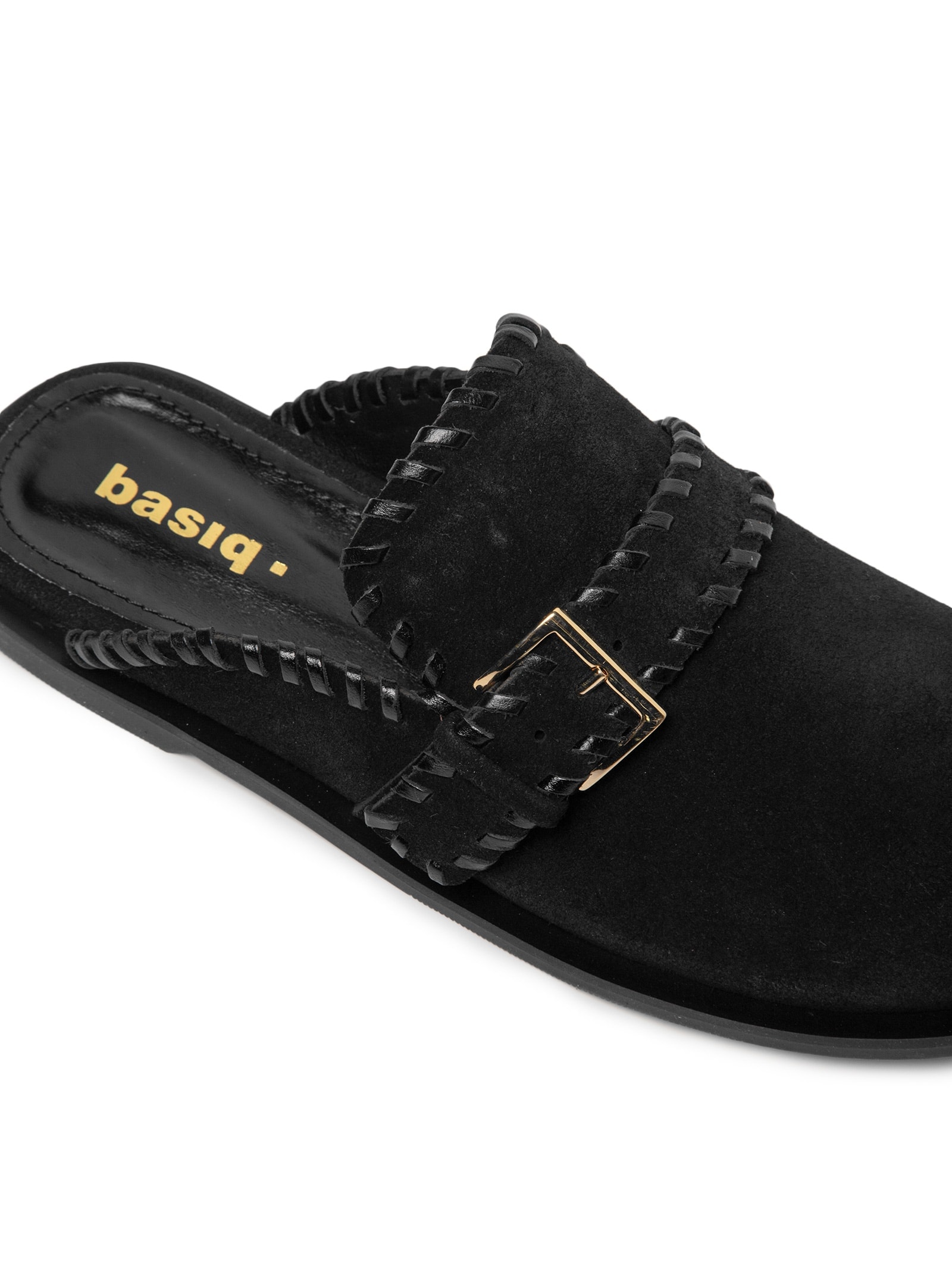 Mule Feminino Clog Em Couro Camurça Preto Basiq