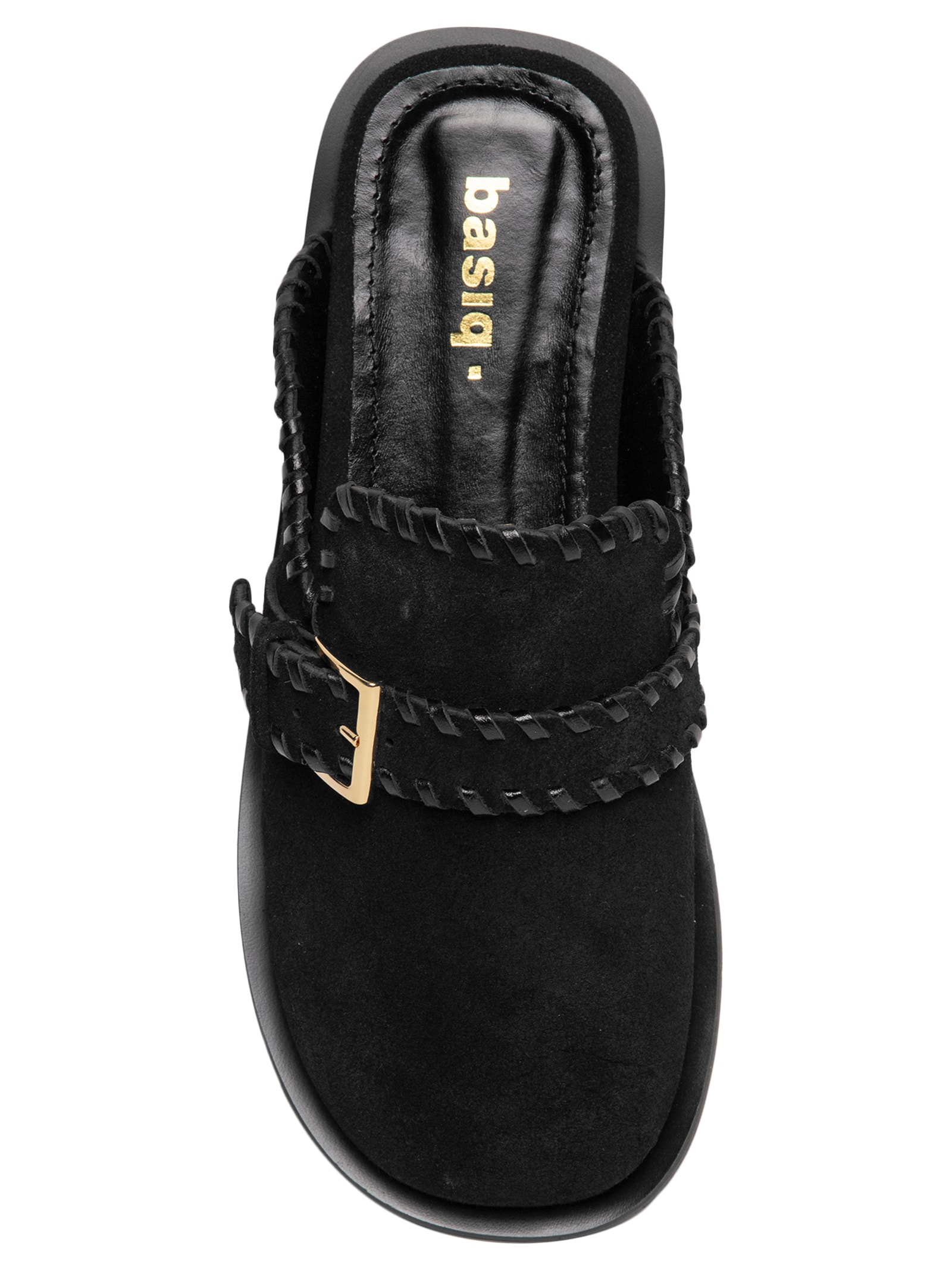 Mule Feminino Clog Em Couro Camurça Preto Basiq