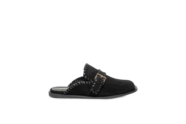 Mule Feminino Clog Em Couro Camurça - Preto