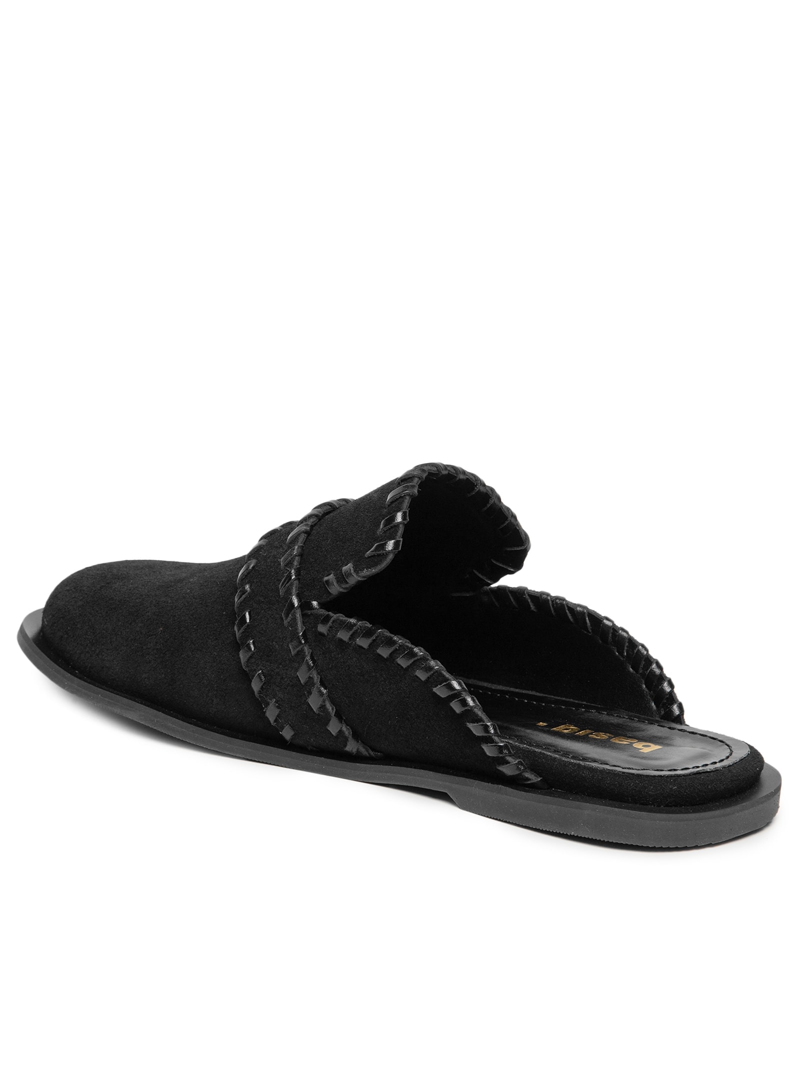 Mule Feminino Clog Em Couro Camurça Preto Basiq