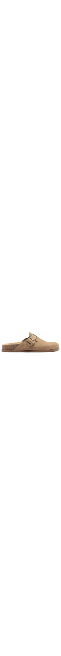 Mule Feminino Clog Sabot Camurça Rasteira Fivela - Bege