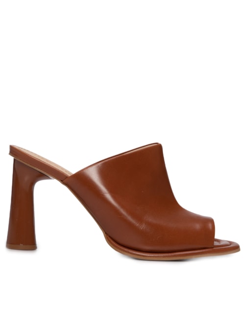 Mule Feminino Couro Salto Bloco – Marrom