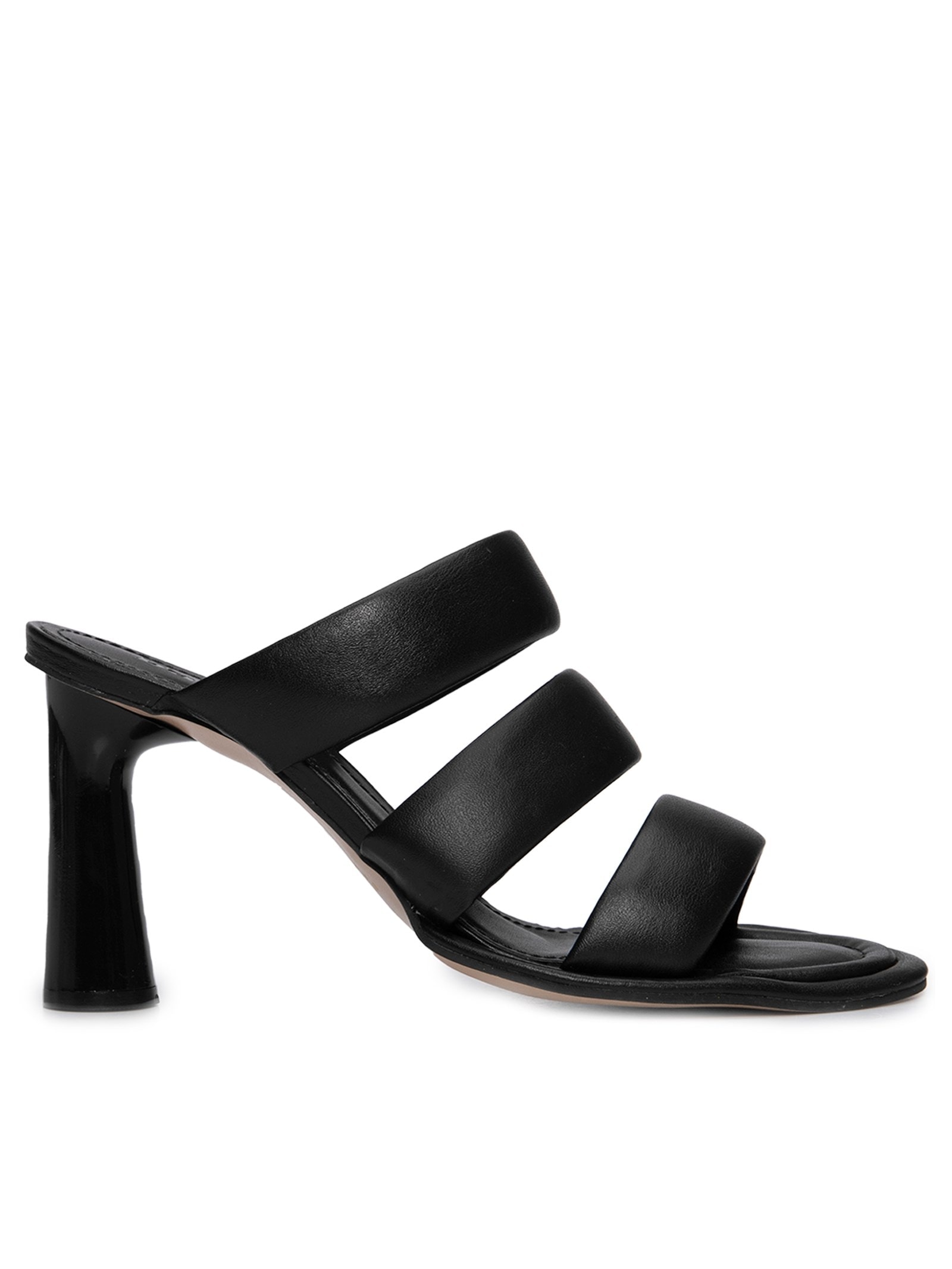 Mule Feminino Couro Salto Bloco Tiras Acolchoadas Preto Basiq