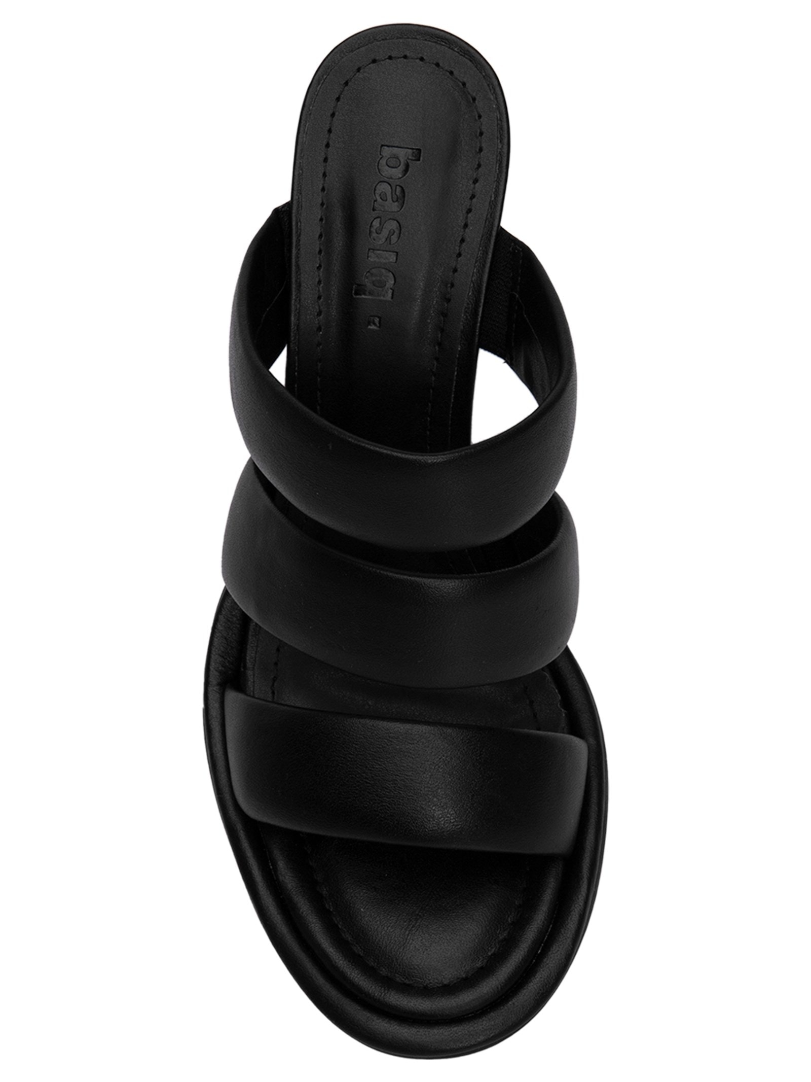Mule Feminino Couro Salto Bloco Tiras Acolchoadas Preto Basiq