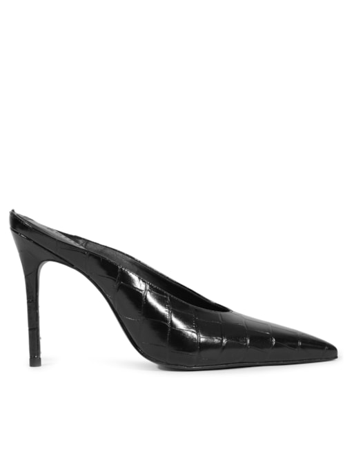 Mule Feminino Fresh Boho Salto Fino Alto Couro – Preto