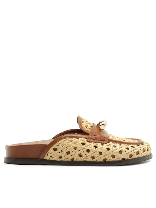 Mule Feminino Sabot Palha Couro – Bege