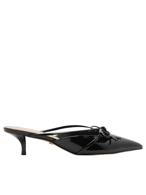 Mule Feminino Verniz Salto Kitten Laço – Preto