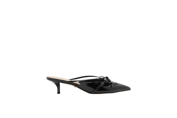 Mule Feminino Verniz Salto Kitten Laço - Preto