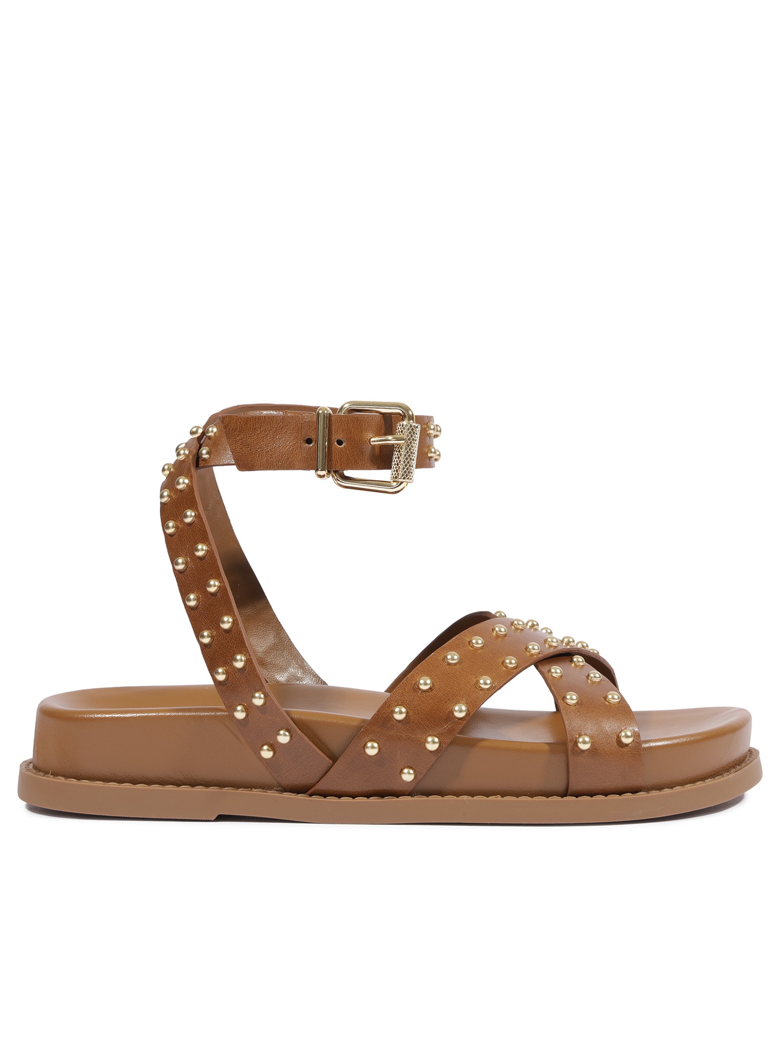 Papete Feminina Flatform Fivela Tachas Couro Marrom Schutz