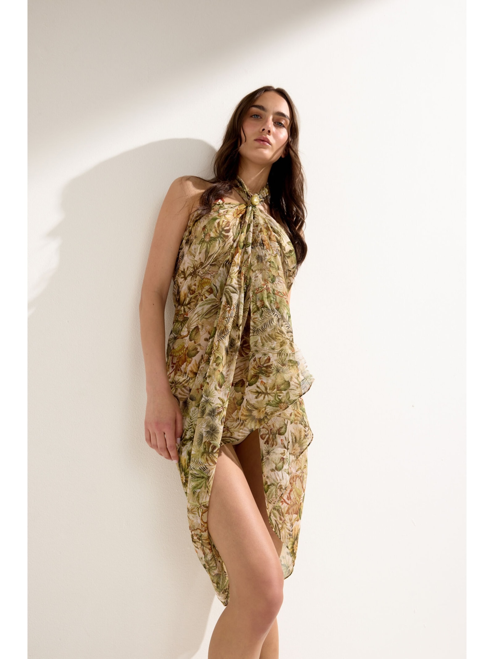 Pareô Longo Com Padrão Selva Verde Calzedonia
