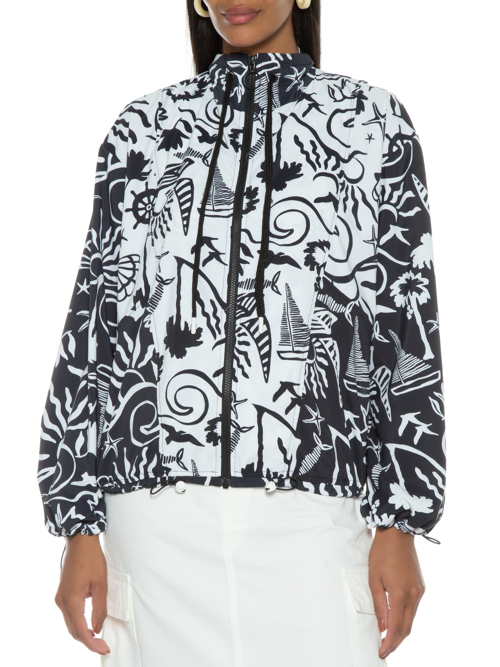 Love Dress - Parka Feminina Nylon Estampa Jangada - Branco