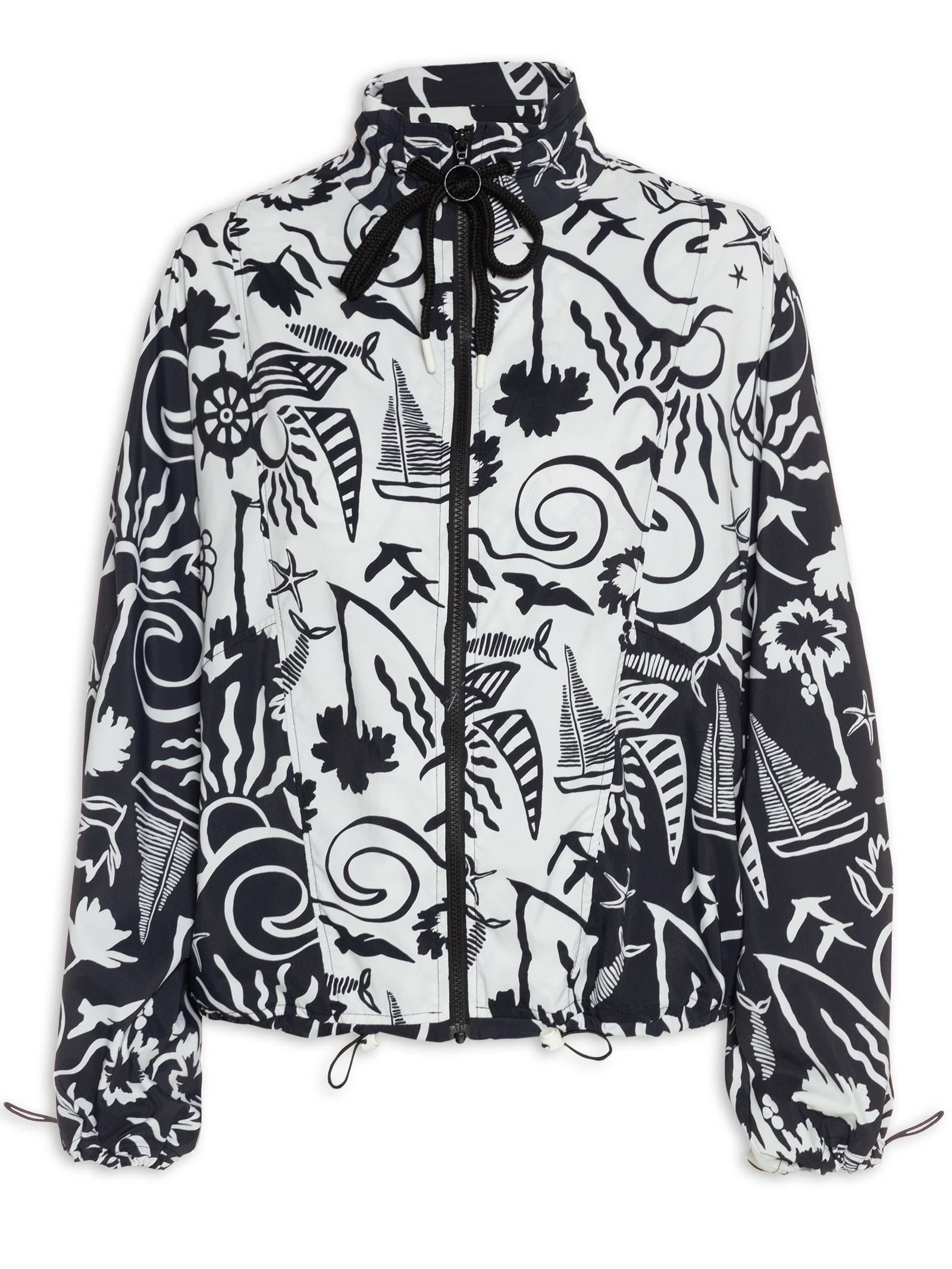 【BLACK/WHITE】STEEL PARKA Love Dress - Parka Feminina Nylon Estampa Jangada - Branco