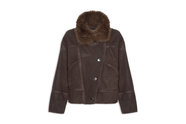 Parka Feminina Sarja Resinada Gola Fur - Marrom