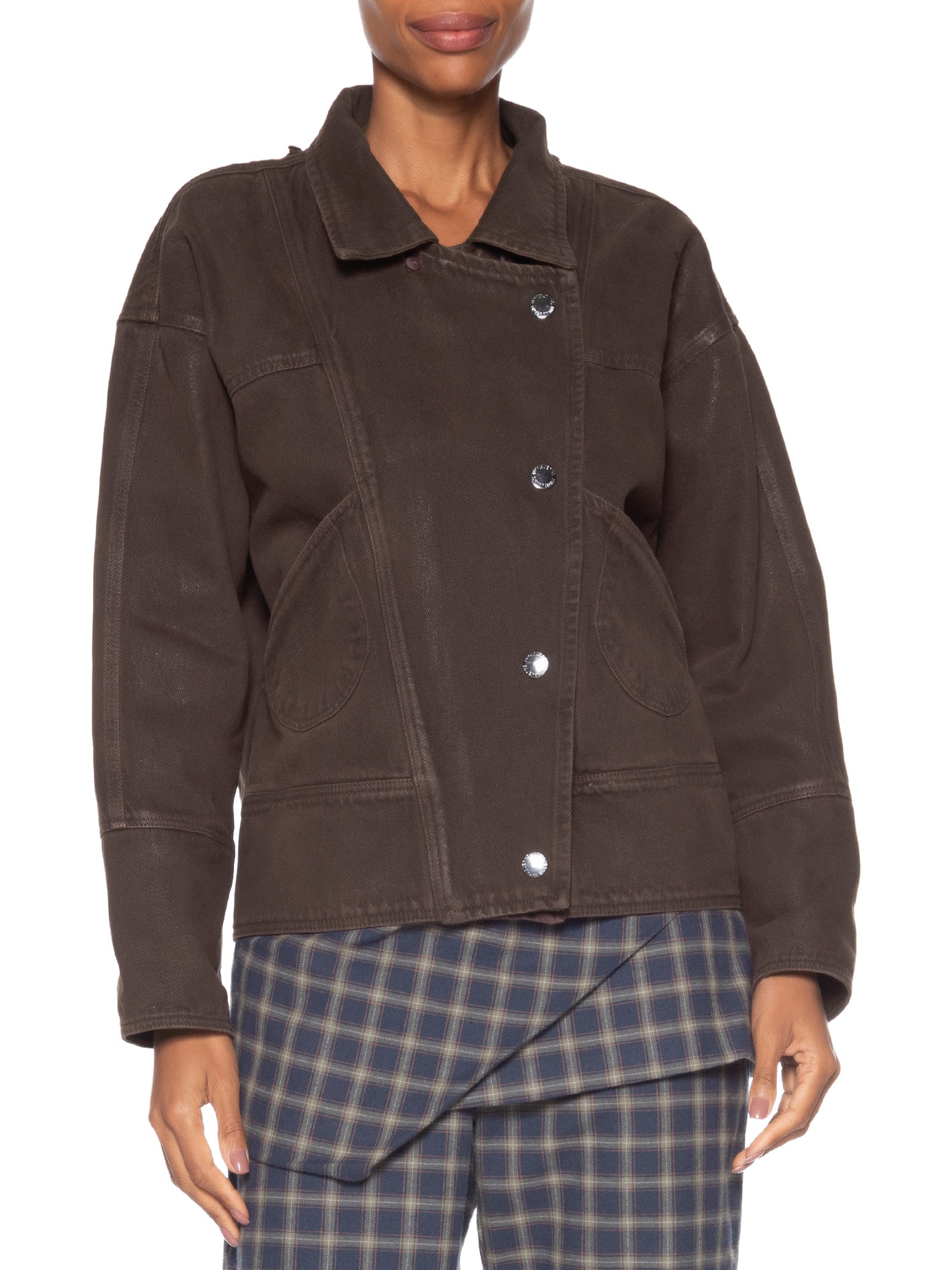 Parka Feminina Sarja Resinada Gola Fur - Marrom - Animale Jeans