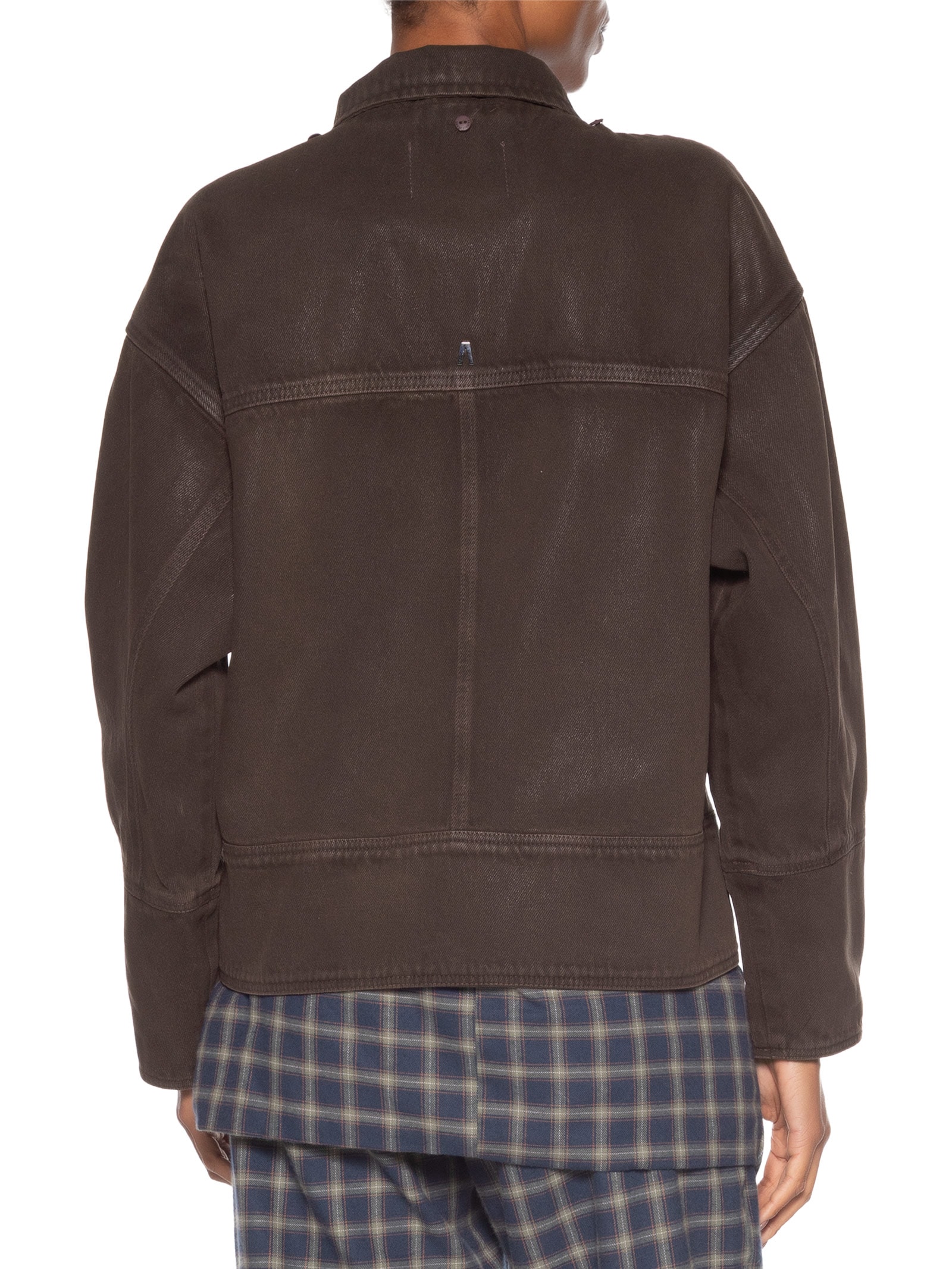 Parka Feminina Sarja Resinada Gola Fur Marrom Animale Jeans