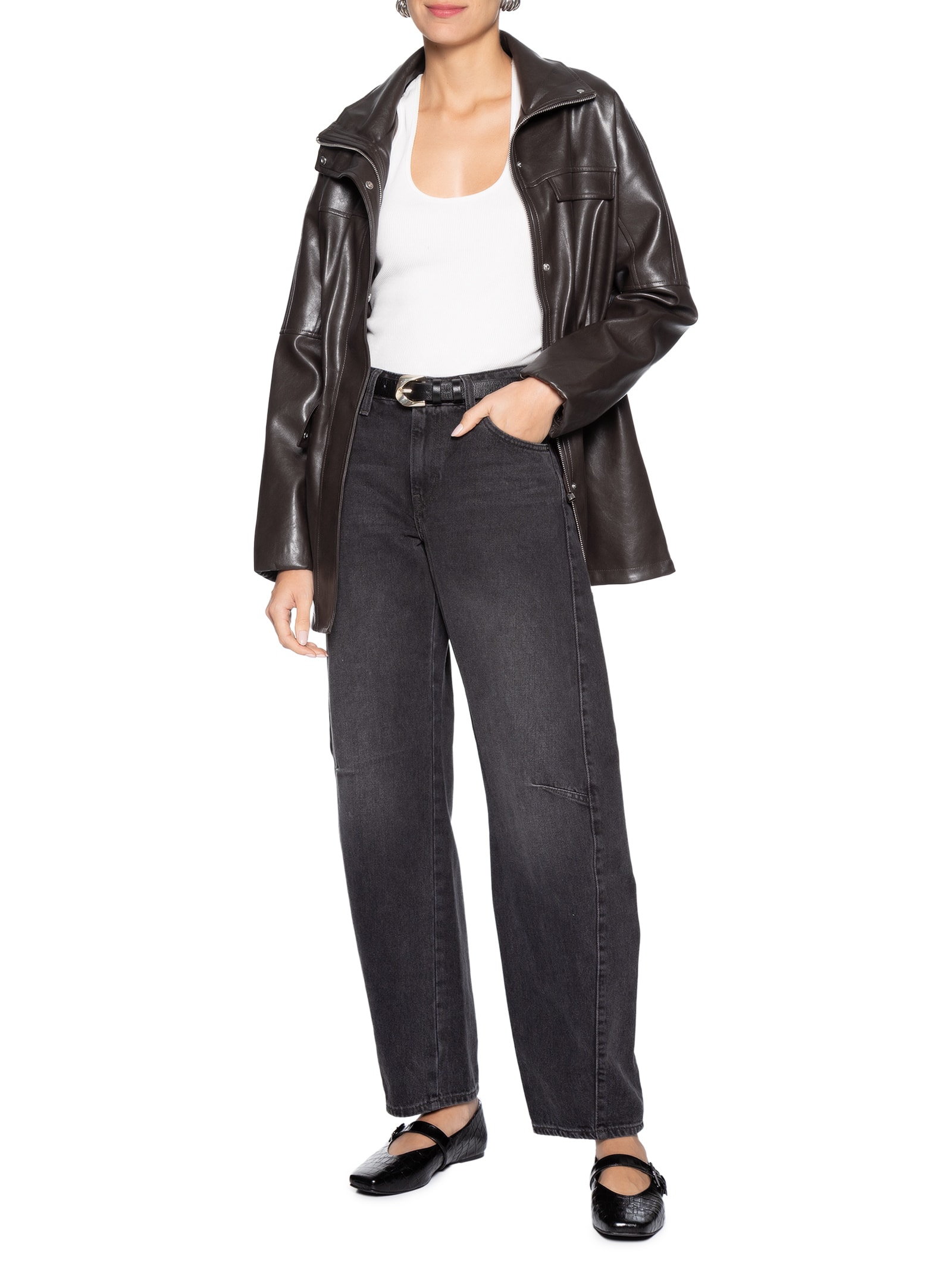 Parka Feminina Utilitária Gola Alta Marrom Basiq