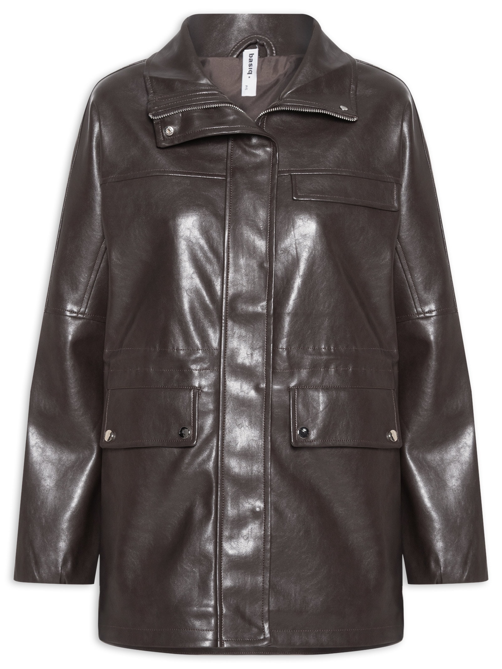 Parka Feminina Utilitária Gola Alta Marrom Basiq