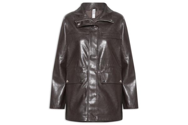 Parka Feminina Utilitária Gola Alta - Marrom