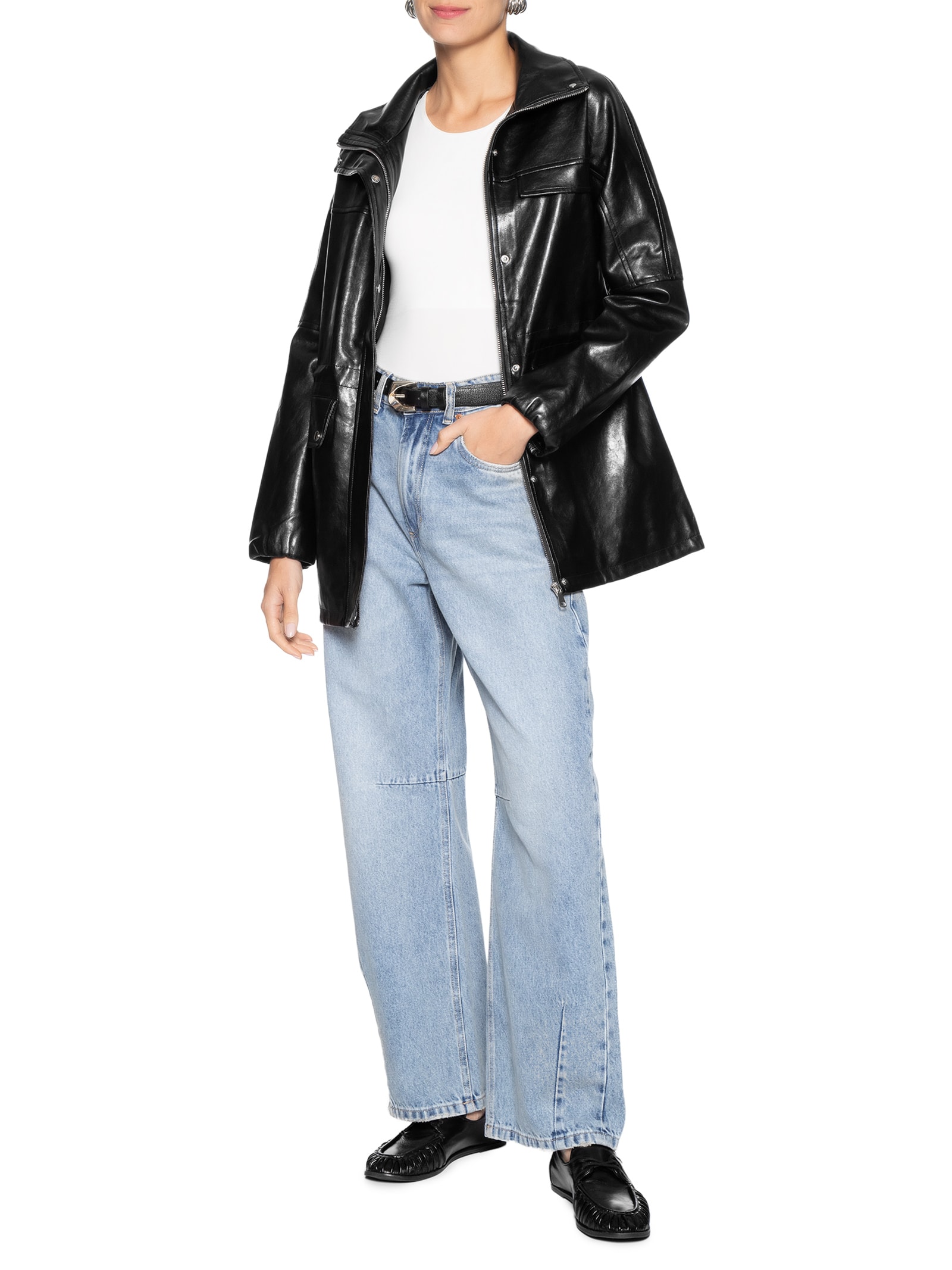 Parka Feminina Utilitária Gola Alta Preto Basiq