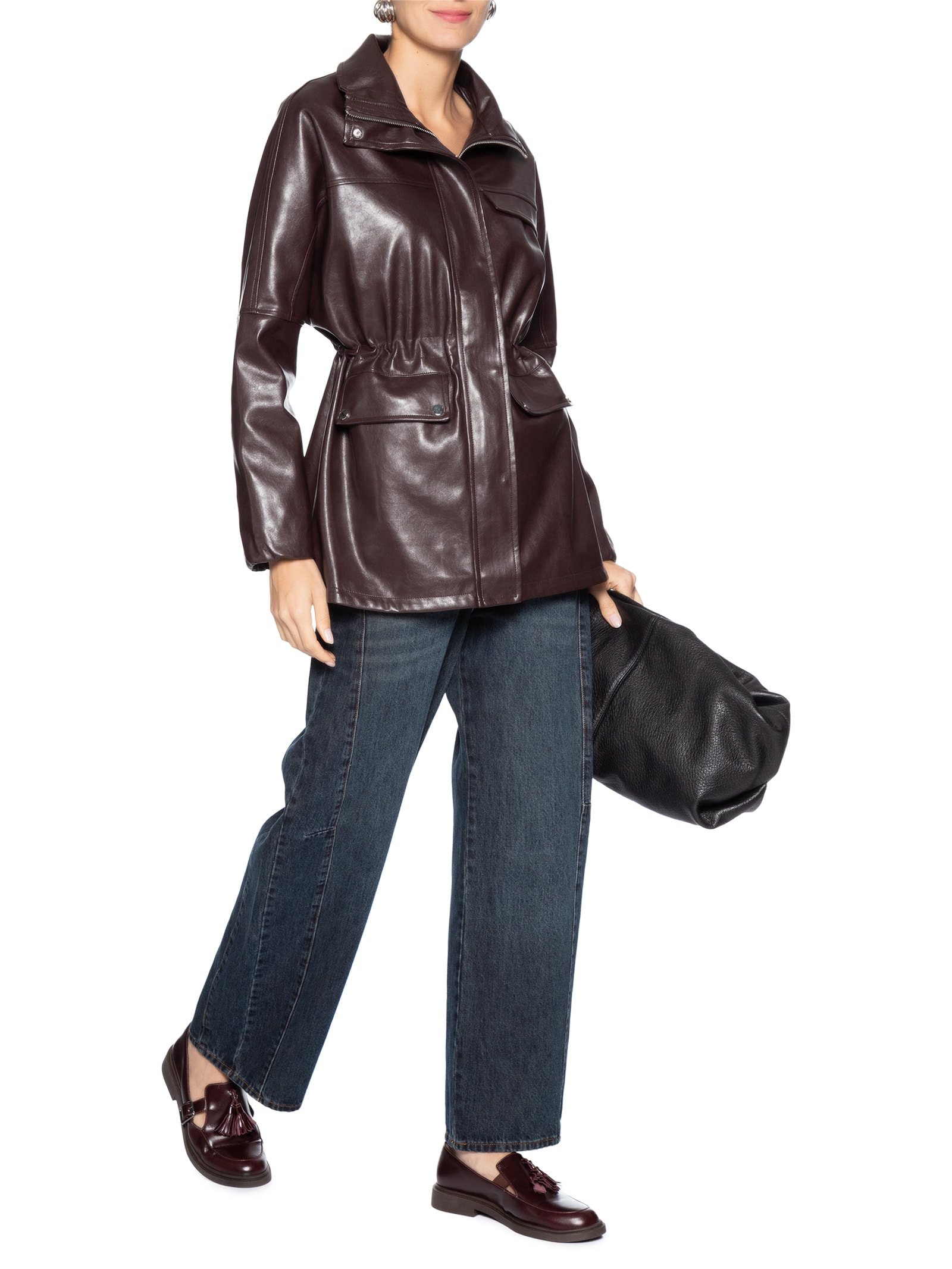 Parka Feminina Utilitária Gola Alta Vermelho Basiq