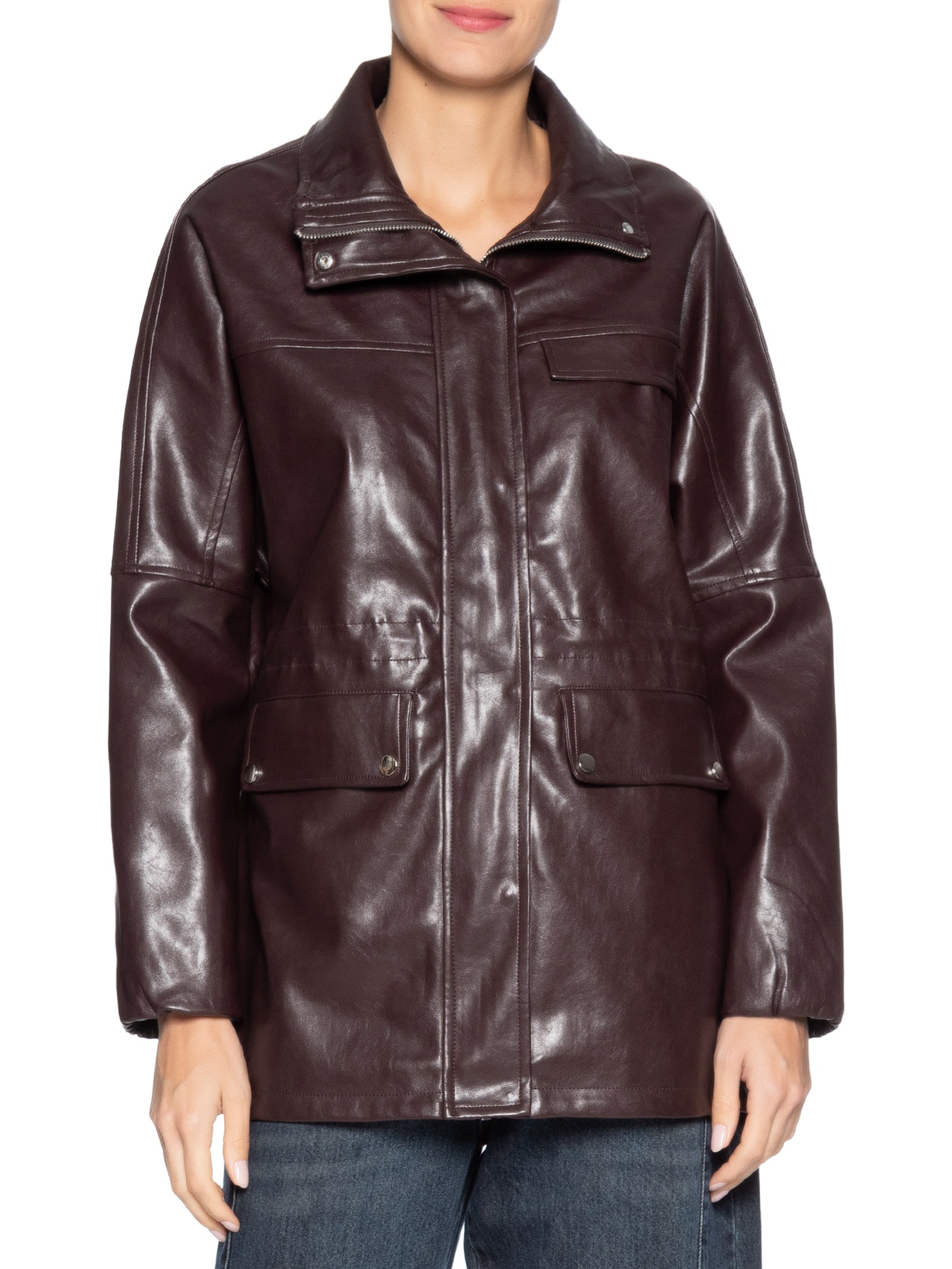 Parka Feminina Utilitária Gola Alta Vermelho Basiq