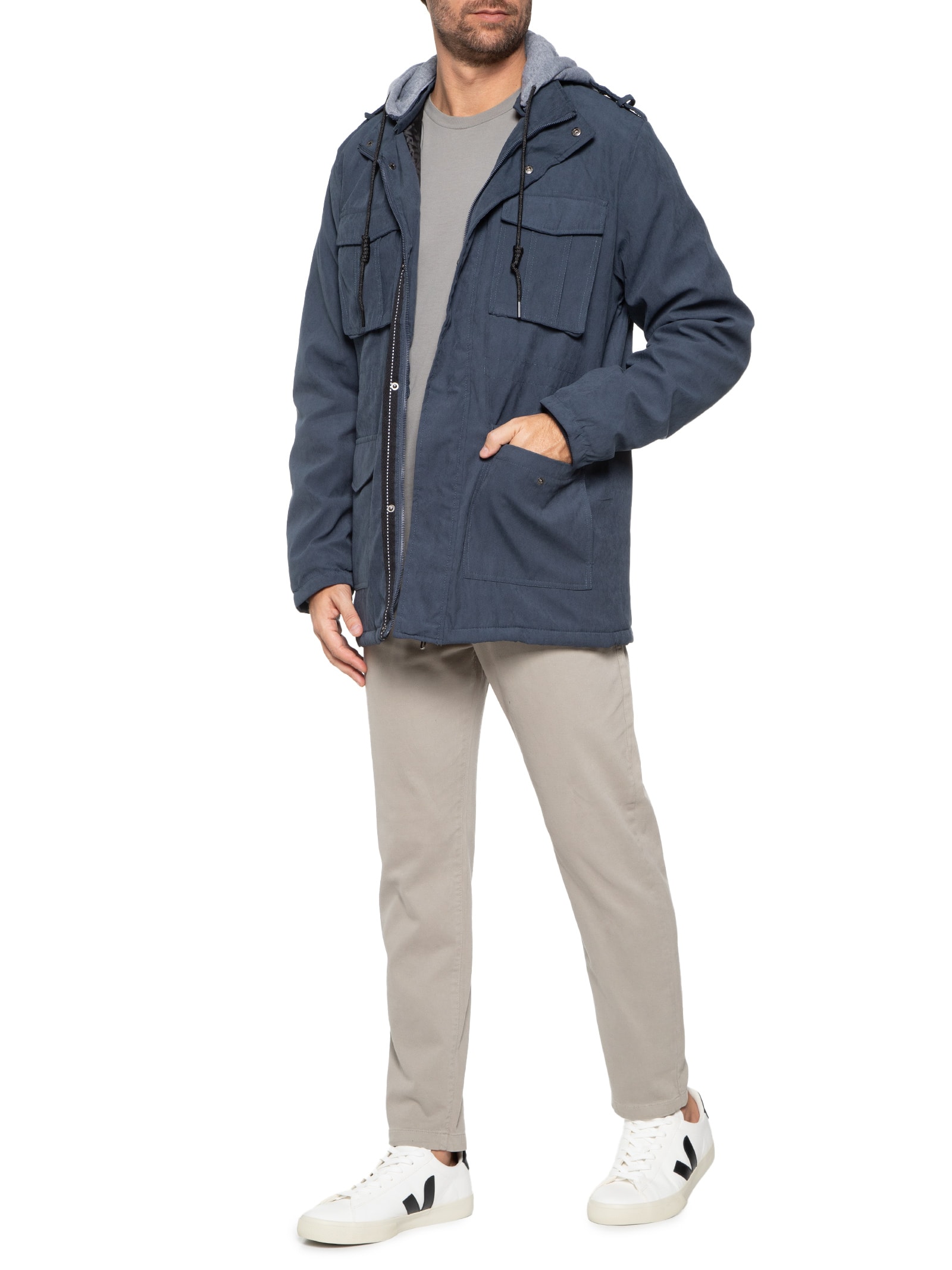 Basiq Men Parka Masculina Sarja Com Capuz Destacável Azul