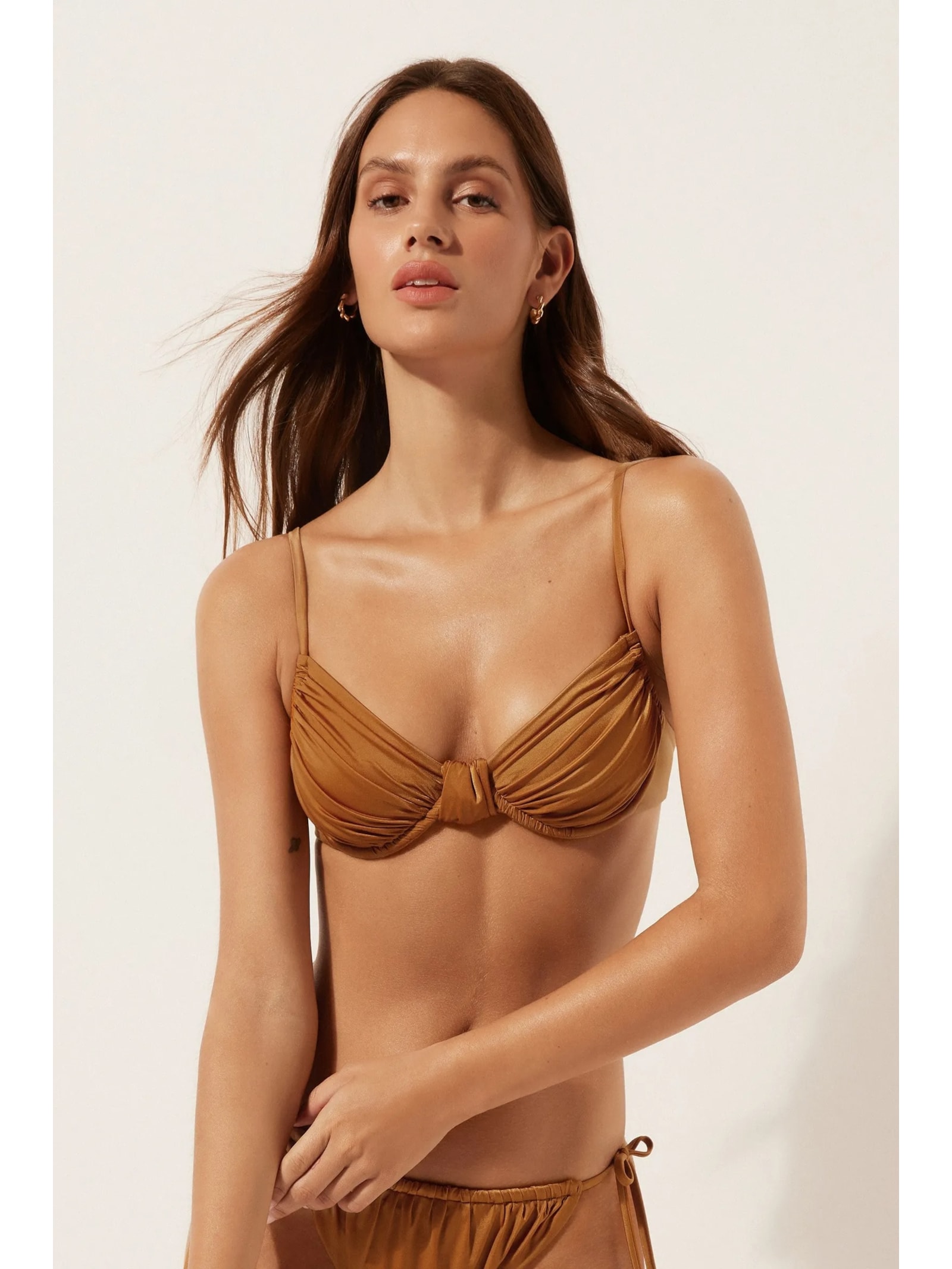 Parte De Cima De Biquíni Balconette Shiny Satin Marrom Calzedonia