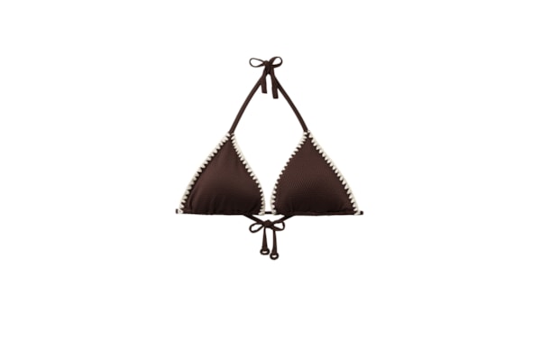 Parte De Cima De Biquíni Cortininha Bicolor Embroidery - Marrom