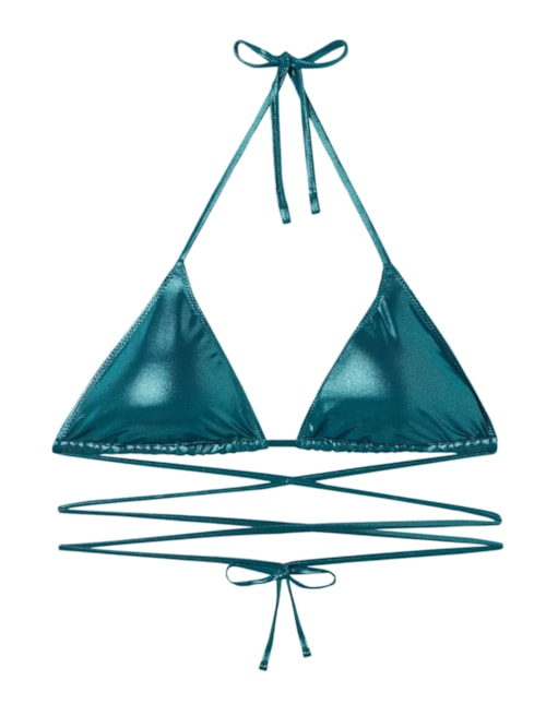 Parte De Cima De Biquíni Cortininha Metallic Skin – Azul
