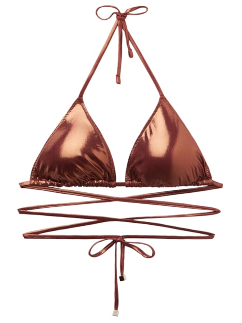 Parte De Cima De Biquíni Cortininha Metallic Skin – Marrom