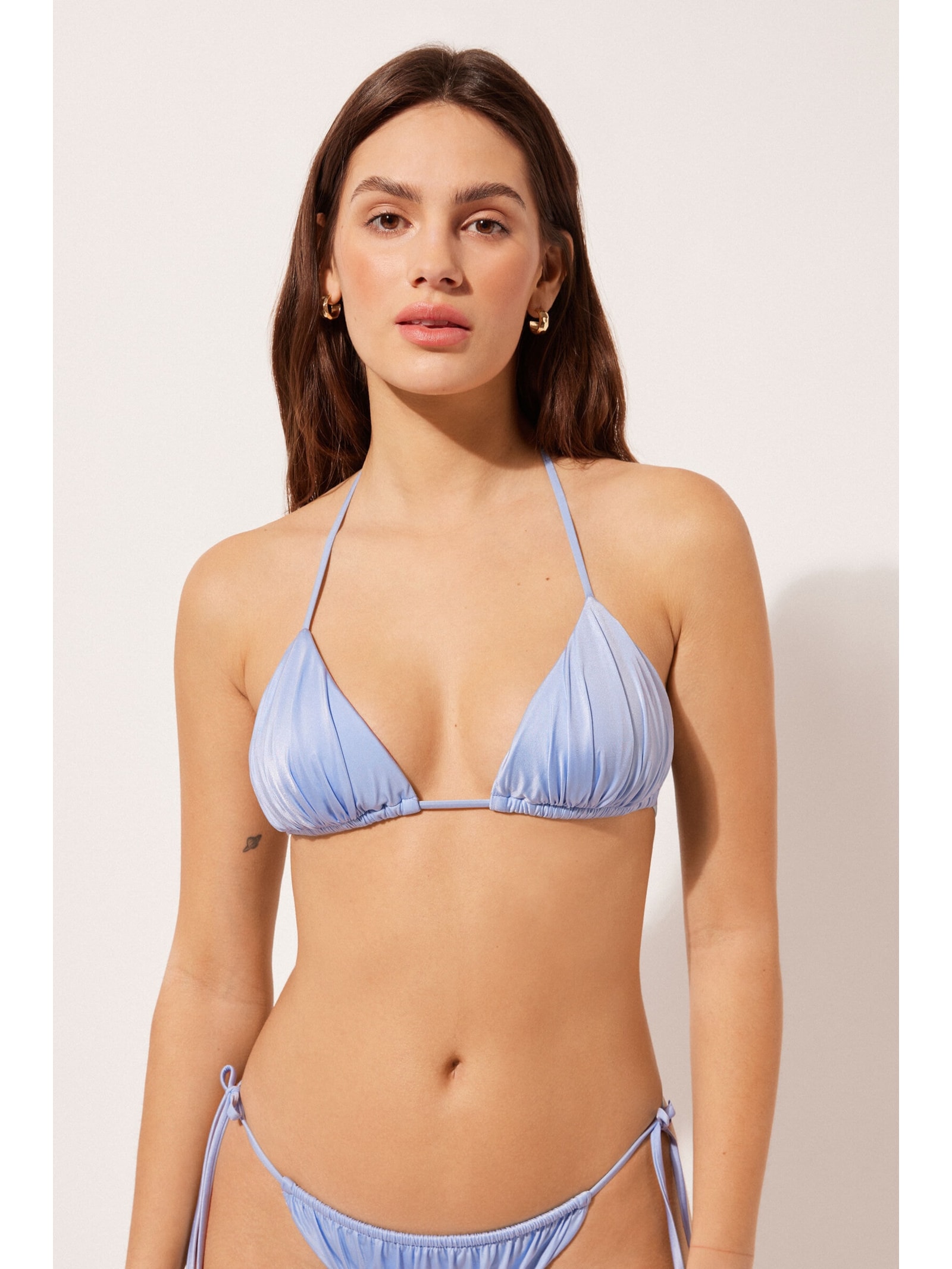 Parte De Cima De Biquíni Cortininha Shiny Satin Azul Calzedonia