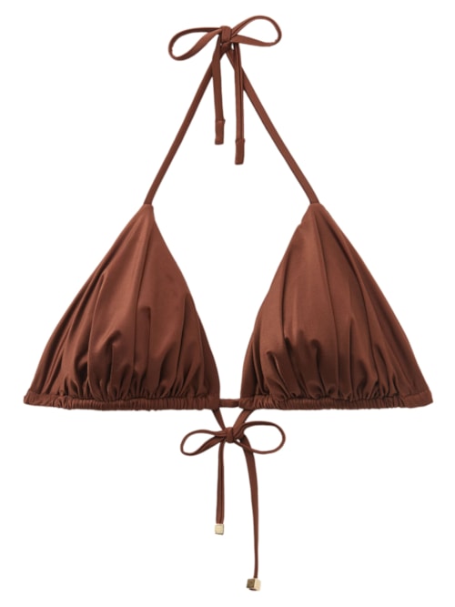 Parte De Cima De Biquíni Cortininha Shiny Satin – Marrom