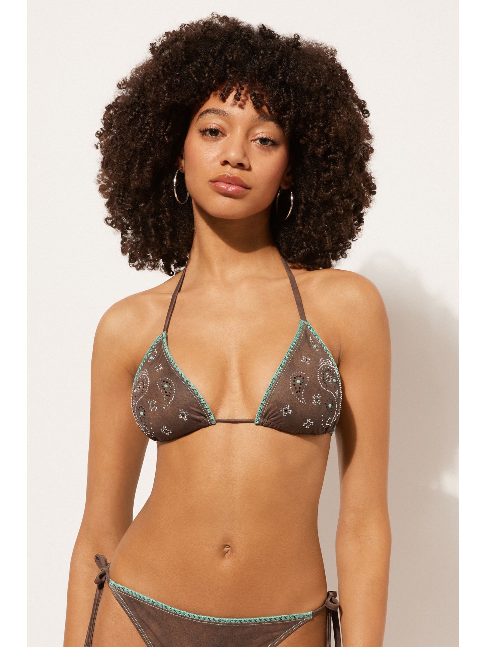 Parte De Cima De Biquíni Cortininha Texan Paisley Marrom Calzedonia