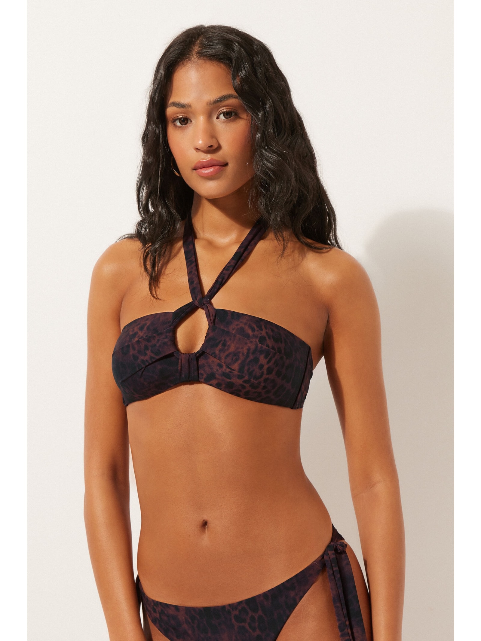Parte De Cima De Biquíni Faixa Dark Animalier Marrom Calzedonia