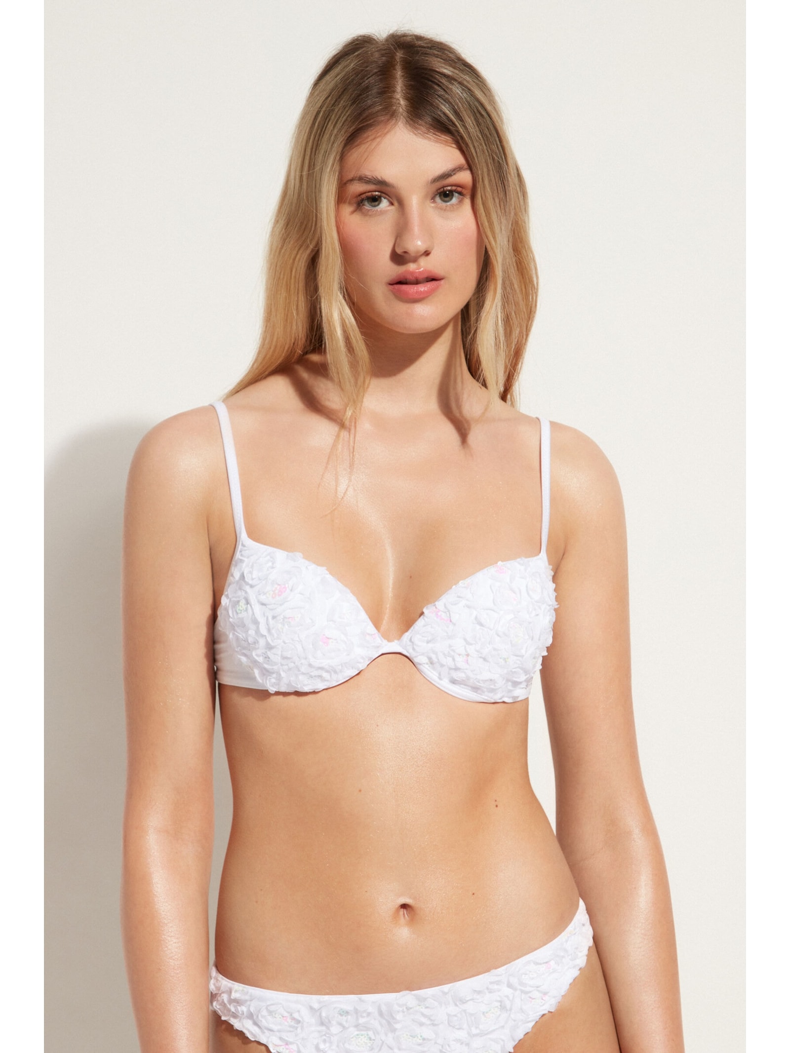 Parte De Cima De Biquíni Push-Up Almofadado Com Flores Parigi Branco Calzedonia