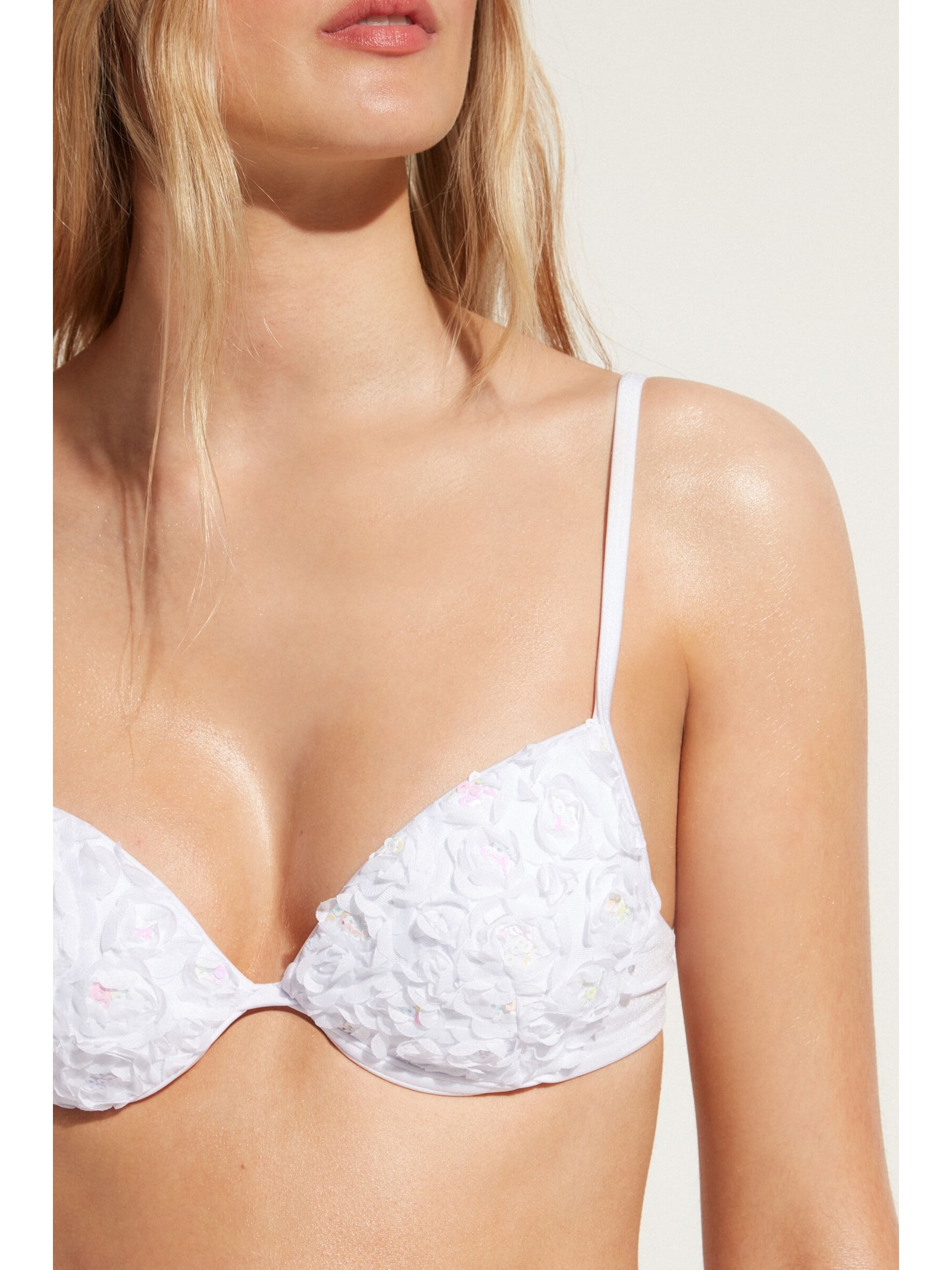 Parte De Cima De Biquíni Push-Up Almofadado Com Flores Parigi Branco Calzedonia