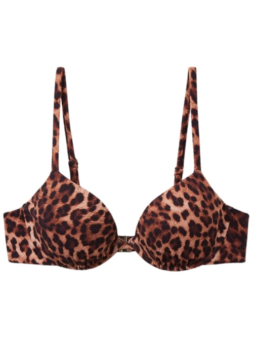 Parte De Cima De Biquíni Push-Up Classic Animal Print – Marrom
