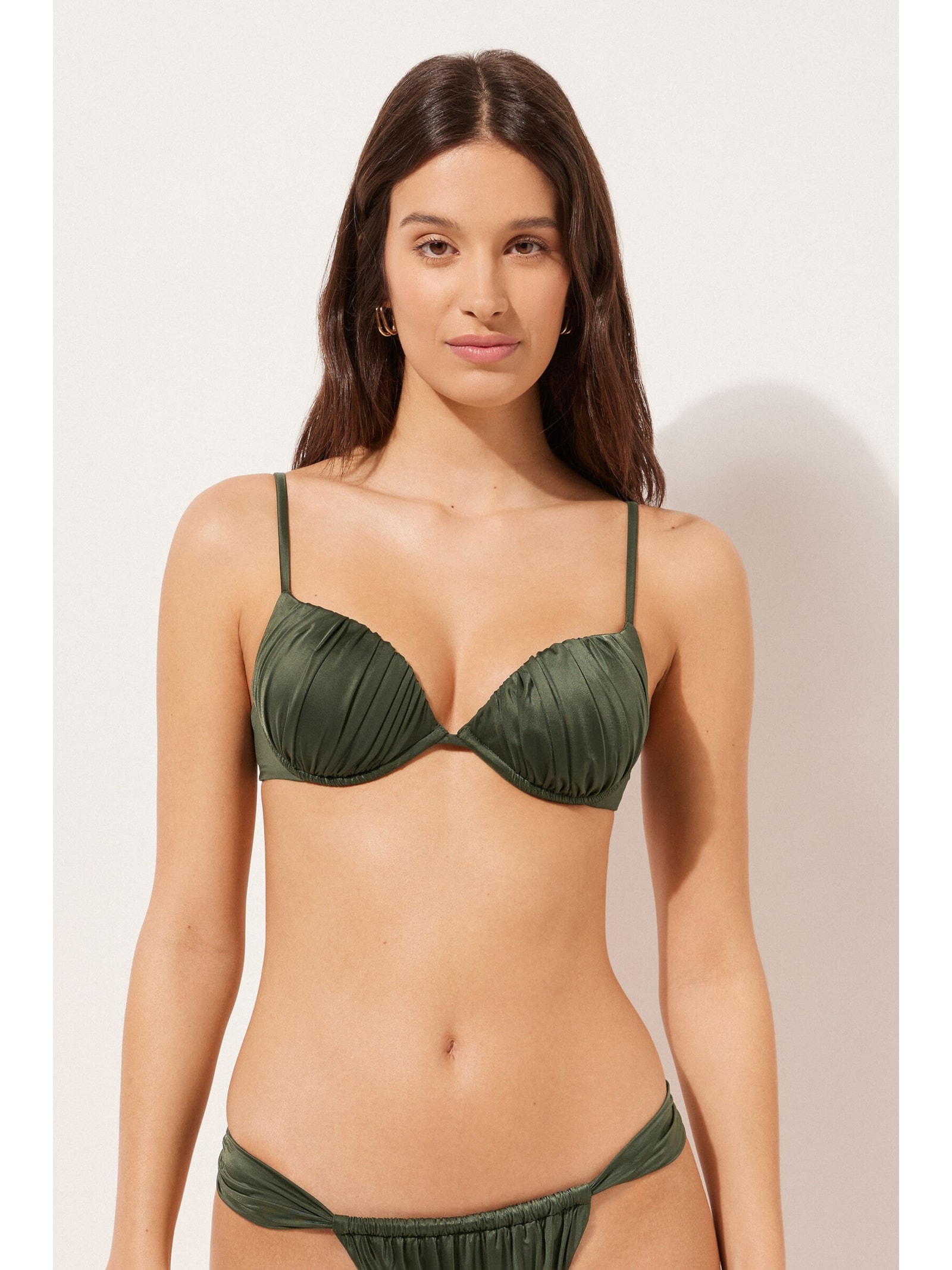 Parte De Cima De Biquíni Push-Up Shiny Satin Verde Calzedonia