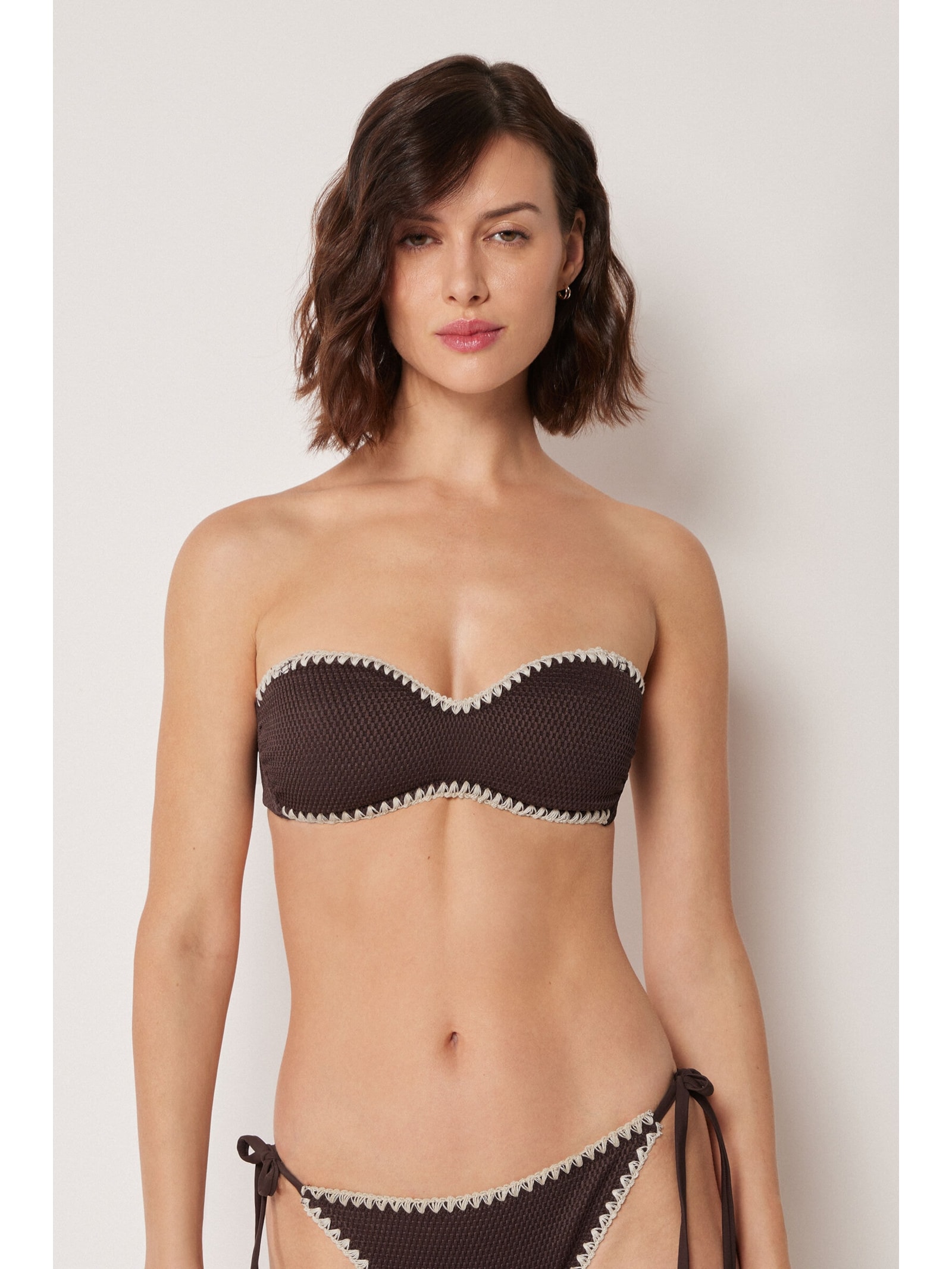 Parte De Cima De Biquíni Tomara Que Caia Bicolor Embroidery Marrom Calzedonia