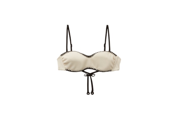 Parte De Cima De Biquíni Tomara Que Caia Bicolor Embroidery - Off-White
