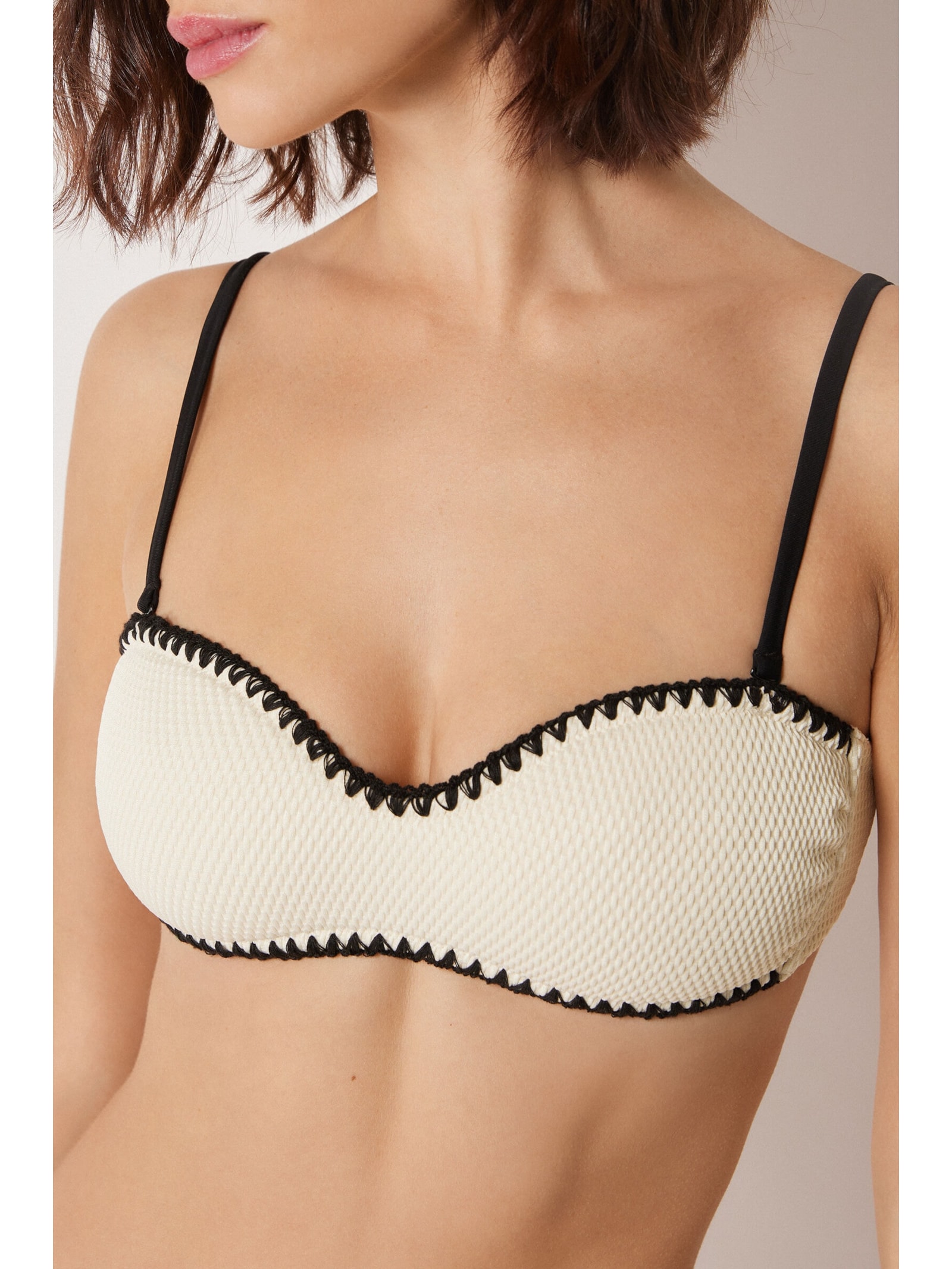 Parte De Cima De Biquíni Tomara Que Caia Bicolor Embroidery Off-White Calzedonia