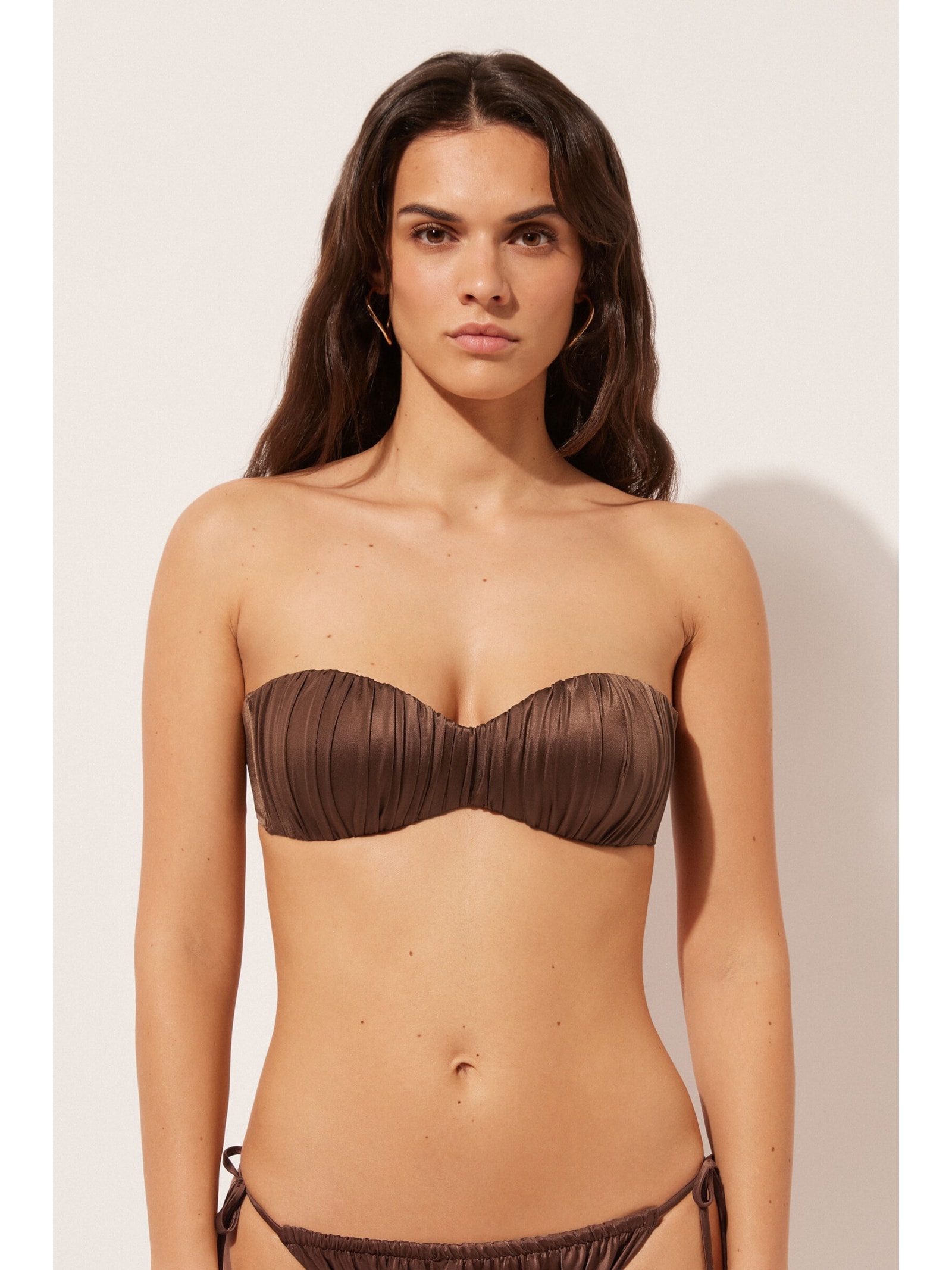Parte De Cima De Biquíni Tomara Que Caia Shiny Satin Marrom Calzedonia