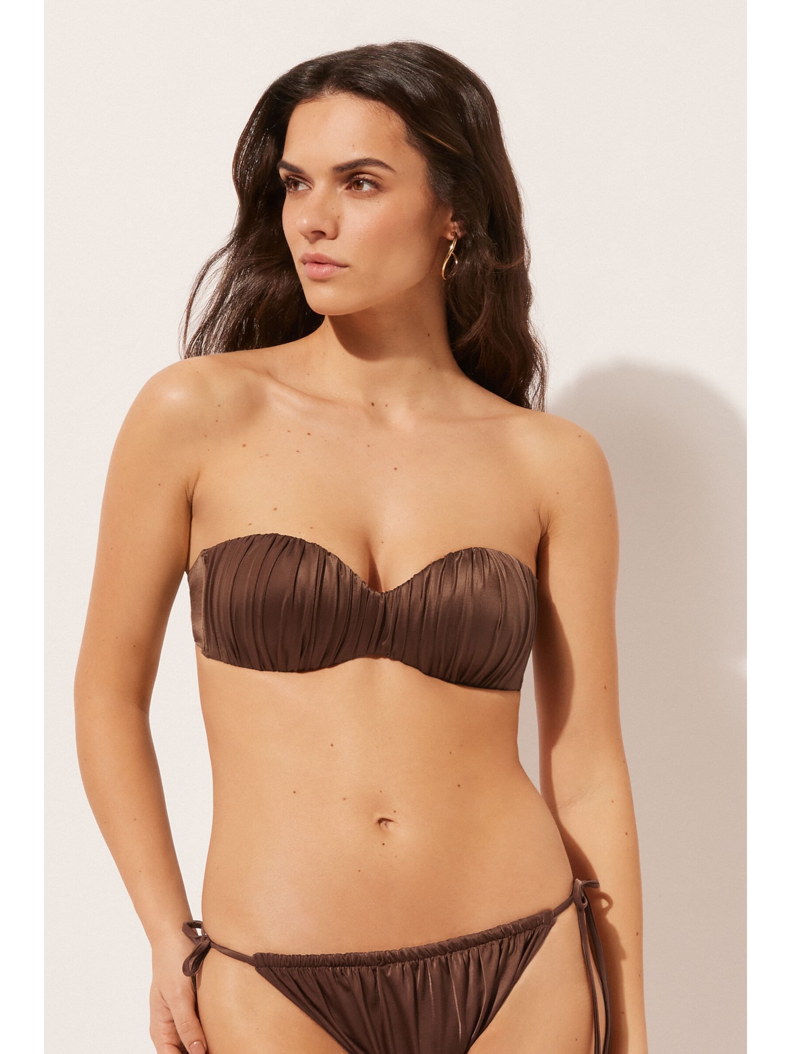 Parte De Cima De Biquíni Tomara Que Caia Shiny Satin Marrom Calzedonia