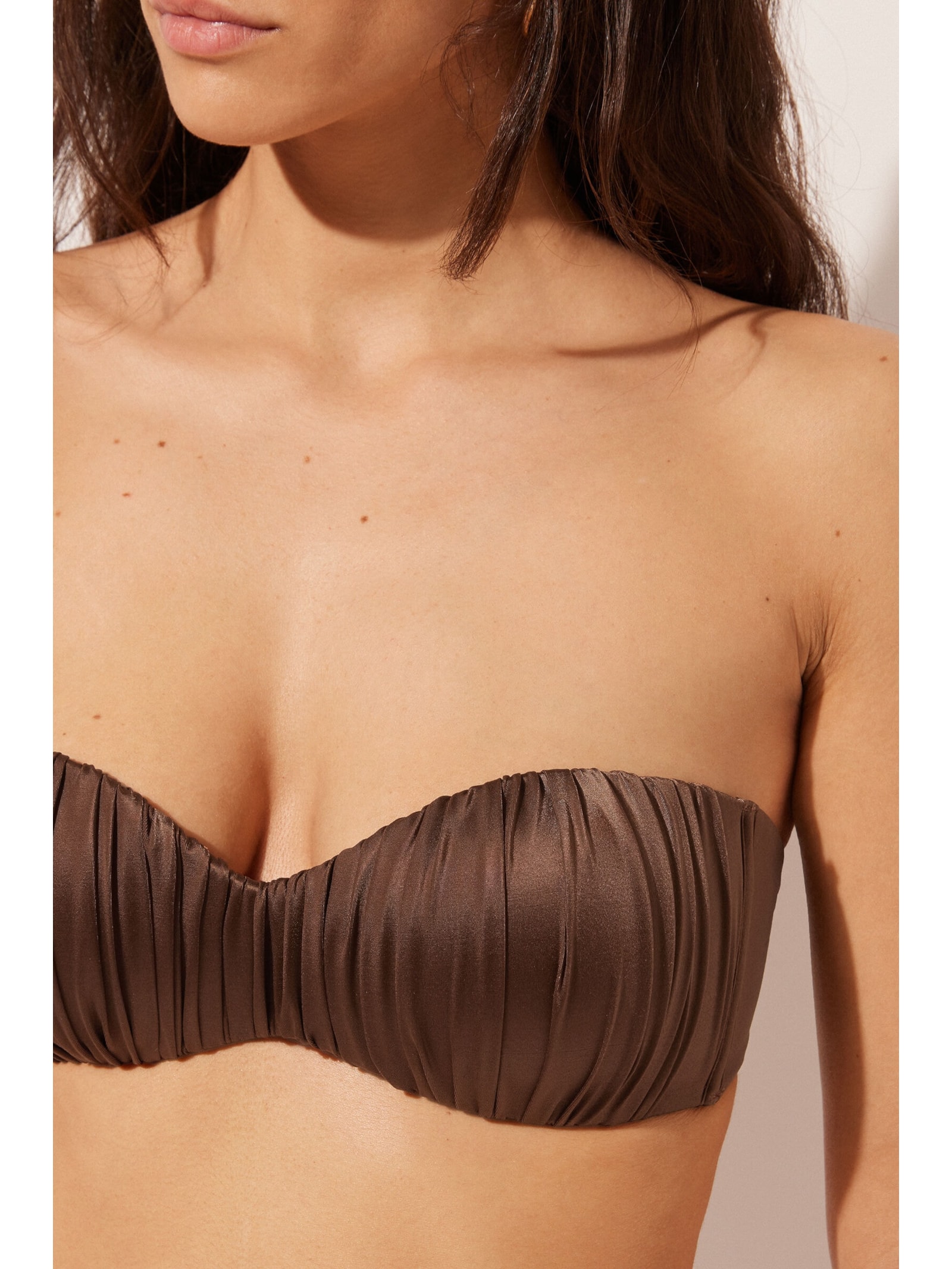 Parte De Cima De Biquíni Tomara Que Caia Shiny Satin Marrom Calzedonia