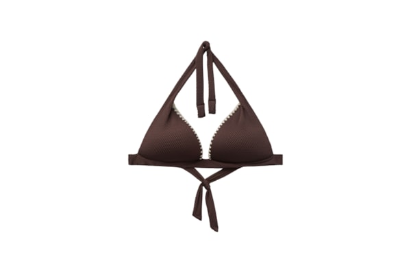 Parte De Cima De Biquíni Triângulo Almofadado Bicolor Embroidery - Marrom